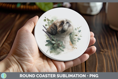 GorgeousDogs 02 Lavender and Eucalyptus Round Coaster design.