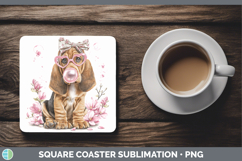 GorgeousDogs 02 Pink Bubble Gum Square Coaster design.