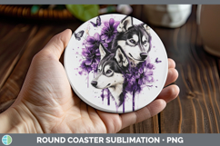GorgeousDogs 02 Purple Drips Round Coaster design.