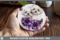GorgeousDogs 02 Purple Drips Round Coaster design.