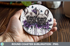 GorgeousDogs 02 Purple Drips Round Coaster design.
