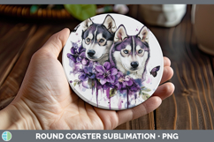 GorgeousDogs 02 Purple Drips Round Coaster design.