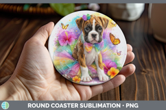GorgeousDogs 02 Rainbow Summer Round Coaster design.