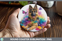 GorgeousDogs 02 Rainbow Summer Round Coaster design.