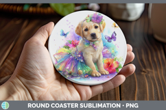 GorgeousDogs 02 Rainbow Summer Round Coaster design.