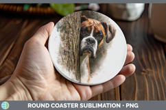 GorgeousDogs 02 Tree Peek Round Coaster design.