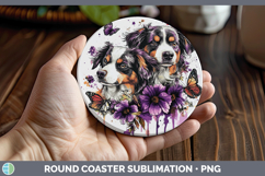 GorgeousDogs 03 Purple Drips Round Coaster design.