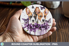 GorgeousDogs 03 Purple Drips Round Coaster design.