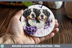GorgeousDogs 03 Purple Drips Round Coaster design.