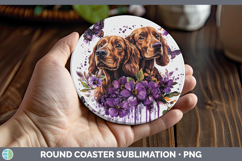 GorgeousDogs 03 Purple Drips Round Coaster design.