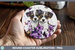 GorgeousDogs 03 Purple Drips Round Coaster design.
