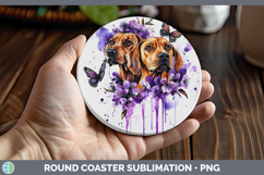 GorgeousDogs 03 Purple Drips Round Coaster design.