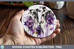 GorgeousDogs 03 Purple Drips Round Coaster design.