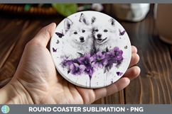 GorgeousDogs 04 Purple Drips Round Coaster design.