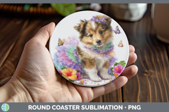 GorgeousDogs 04 Rainbow Summer Round Coaster design.