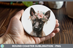 GorgeousDogs 05 Floral Crown Round Coaster design.
