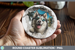 GorgeousDogs 3D Palm Tree Hole in he Wall Round Coaster design.