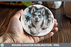 GorgeousDogs 3D Palm Tree Hole in he Wall Round Coaster design.