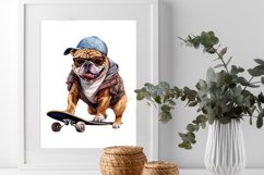 Bulldog on Skateboard Watercolor Clipart Bundle Product Image 3