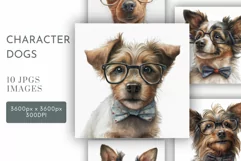 Dogs in Glasses | Watercolour Clipart JPG Product Image 1