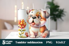 Bulldog dog flower tumbler sublimation design Product Image 1