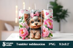 Yorkshire terrier dog peony tumbler sublimation PNG design Product Image 1