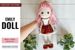 Emily doll crochet pattern that has removable clothes. Easy to follow PDF pattern instructions written in US English and abbreviations.