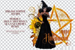 Happy Halloween Pentagram Gothic Doll Face Witch PNG Graphic Product Image 2