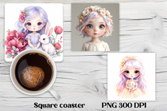 Cute doll flower square coaster sublimation | Sweet doll PNG Product Image 1