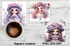 Cute doll flower square coaster sublimation | Sweet doll PNG Product Image 1