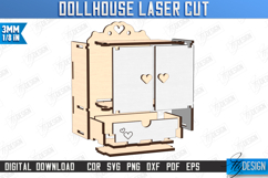 3D Wooden Dollhouse Laser Cut Design, Bedroom Furniture SVG Product Image 7
