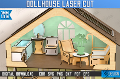 3D Wooden Dollhouse Laser Cut Design, Bedroom Furniture SVG Product Image 2