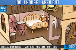 3D Wooden Dollhouse Laser Cut Design, Bedroom Furniture SVG Product Image 4