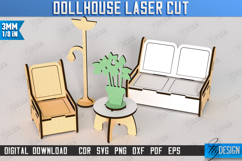 3D Wooden Dollhouse Laser Cut Design, Bedroom Furniture SVG Product Image 13
