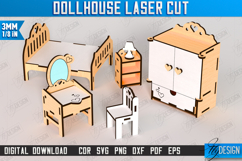3D Wooden Dollhouse Laser Cut Design, Bedroom Furniture SVG Product Image 8