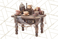 Haunted Dollhouse Clipart, Creepy Dolls, Spooky Tea Party Product Image 5