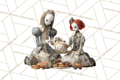 Haunted Dollhouse Clipart, Creepy Dolls, Spooky Tea Party Product Image 5