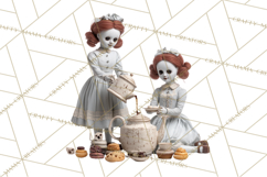 Haunted Dollhouse Clipart, Creepy Dolls, Spooky Tea Party Product Image 2