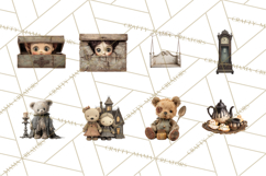 Haunted Dollhouse Clipart, Creepy Dolls, Spooky Tea Party Product Image 2