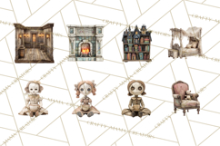 Haunted Dollhouse Clipart, Creepy Dolls, Spooky Tea Party Product Image 5