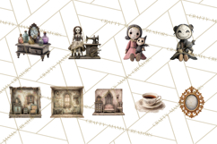 Haunted Dollhouse Clipart, Creepy Dolls, Spooky Tea Party Product Image 9