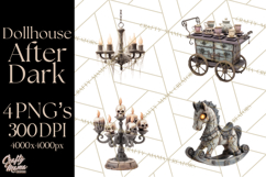 Haunted Dollhouse Clipart, Creepy Dolls, Spooky Tea Party Product Image 1