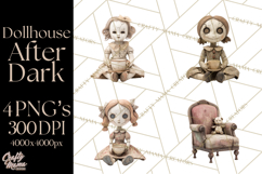 Haunted Dollhouse Clipart, Creepy Dolls, Spooky Tea Party Product Image 1