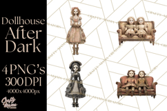 Haunted Dollhouse Clipart, Creepy Dolls, Spooky Tea Party Product Image 1
