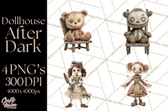 Haunted Dollhouse Clipart, Creepy Dolls, Spooky Tea Party Product Image 1