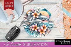 Dolphin Floral Car Coaster Tropical Coaster PNG Sublimation Product Image 1