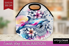Dolphin Floral Lunch Bag Tropical Lunch Bug PNG Sublimation Product Image 1