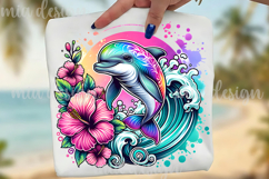 Tropical Dolphin PNG, Floral Ocean Wave Summer Sublimation Product Image 1