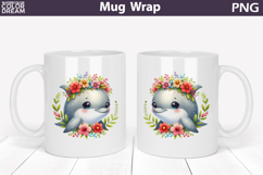 Cute Dolphin Floral Mug Wrap PNG | Ocean Baby Design Product Image 1