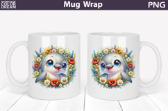 Cute Dolphin Floral Mug Wrap PNG | Ocean Baby Design Product Image 1